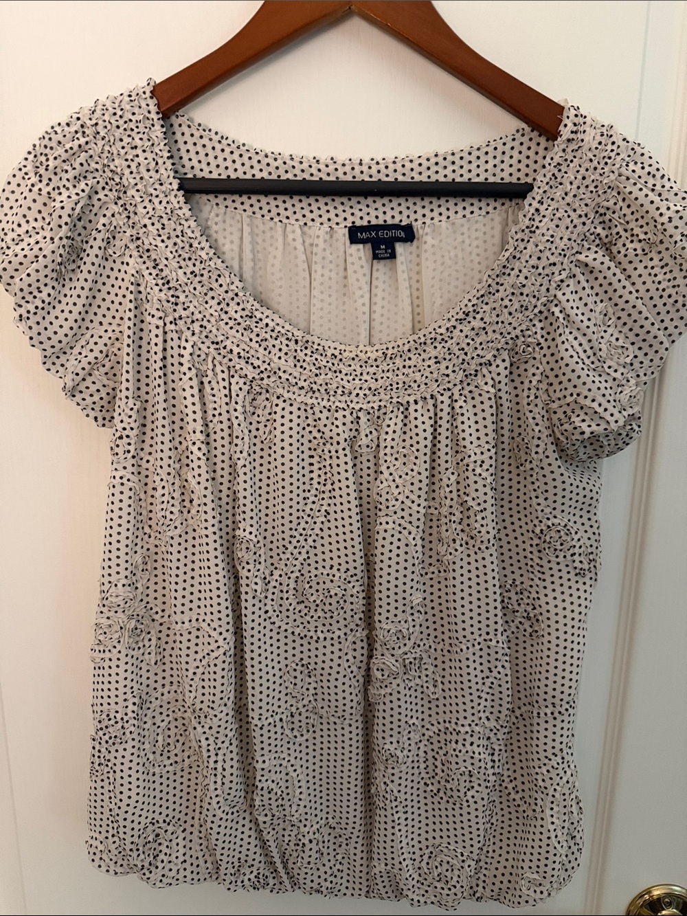 Max Edition Cream Blouse with Black Dot and Floral Print